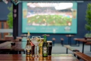 Drinks at scotts hotel, live sports on big screen