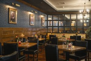 Dinner setting at courtyard restaurant