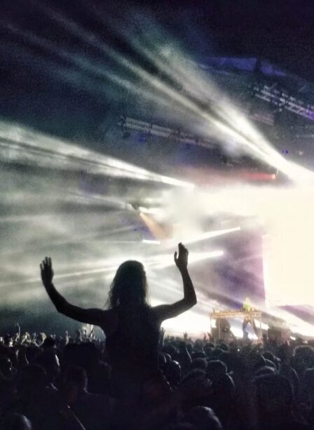 Crowd enjoys lively night concert with vibrant lights at Scotts Hotel Killarney.