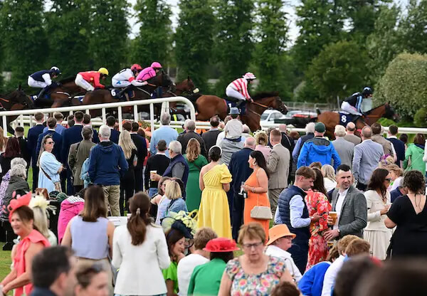 Guests enjoy a lively horse race event at Scotts Hotel Killarney, surrounded by lush greenery.